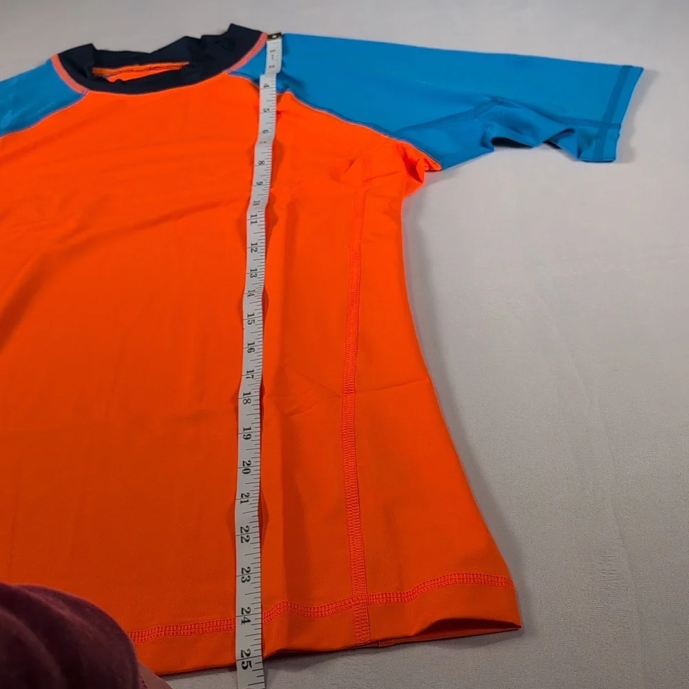 Lands End Short Sleeve Orange & Blue Rash Guard Swim Shirt Husky XL